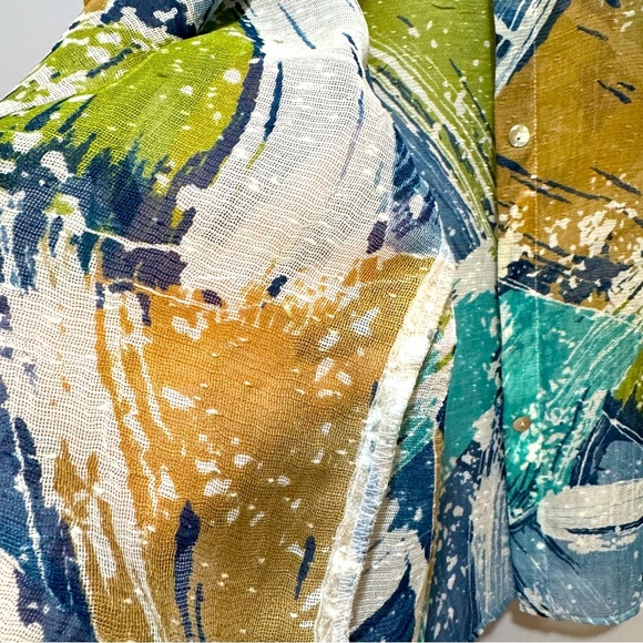 Alfred Dunner Green and Blue Lightweight button down semi-sheer shirt - Picture 5 of 7